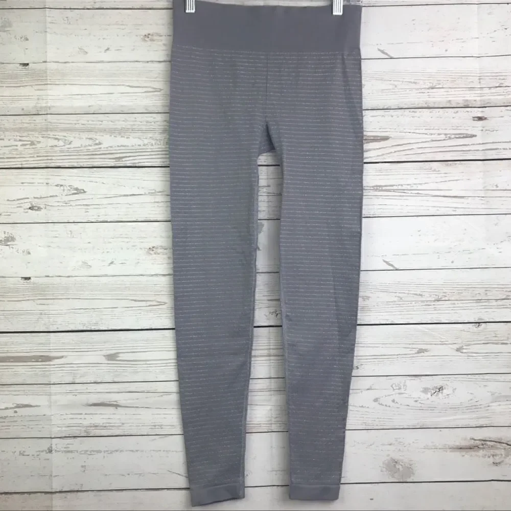 Athleta Shimmer Stripe Tights Cobblestone Gray S